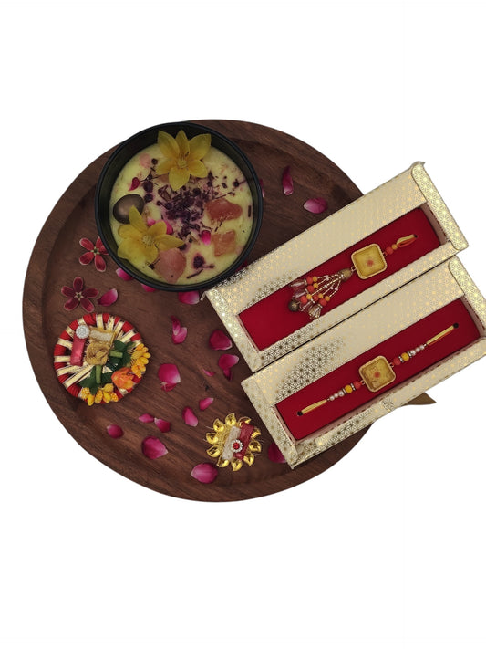 Royal Square Meenakari Bhaiya-Bhabhi Rakhi Set | Luxury Gift Box