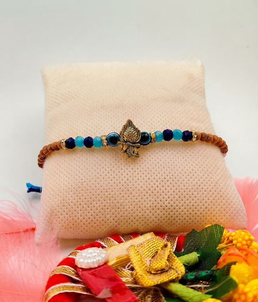 Evil Eye Blue Tassel Rakhi | Beaded Charm Rakhi