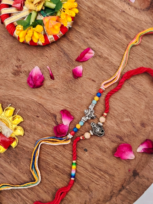 Ganesh & Oxidised Silver Charm Rakhi