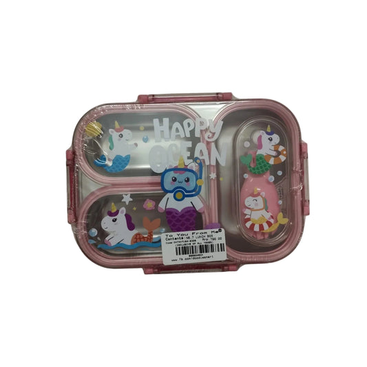 Happy Ocean Unicorn Kids Lunch Box – 3 Compartment Tiffin