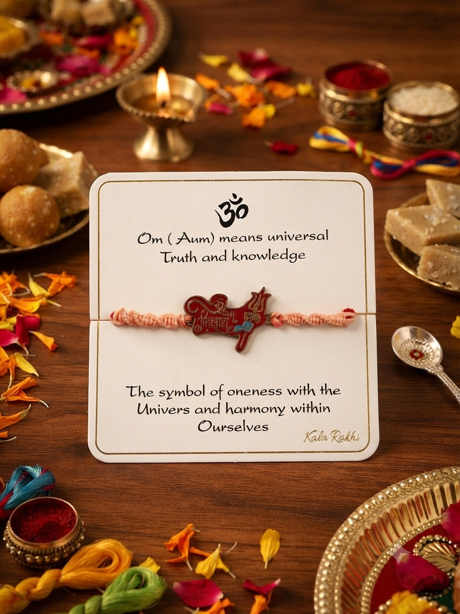 Om & Evil Eye Rakhi with Organza Pouch