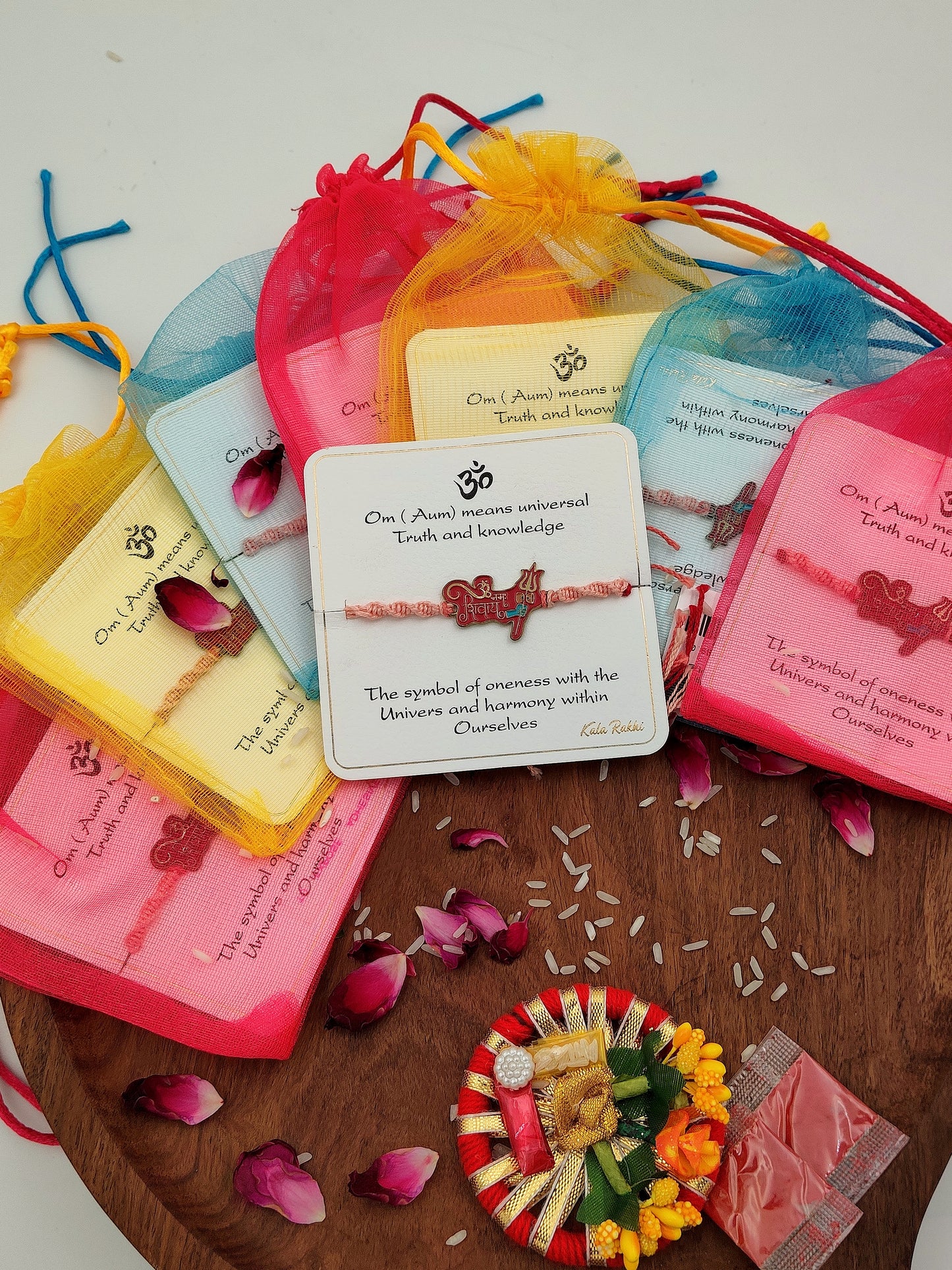 Om & Evil Eye Rakhi with Organza Pouch