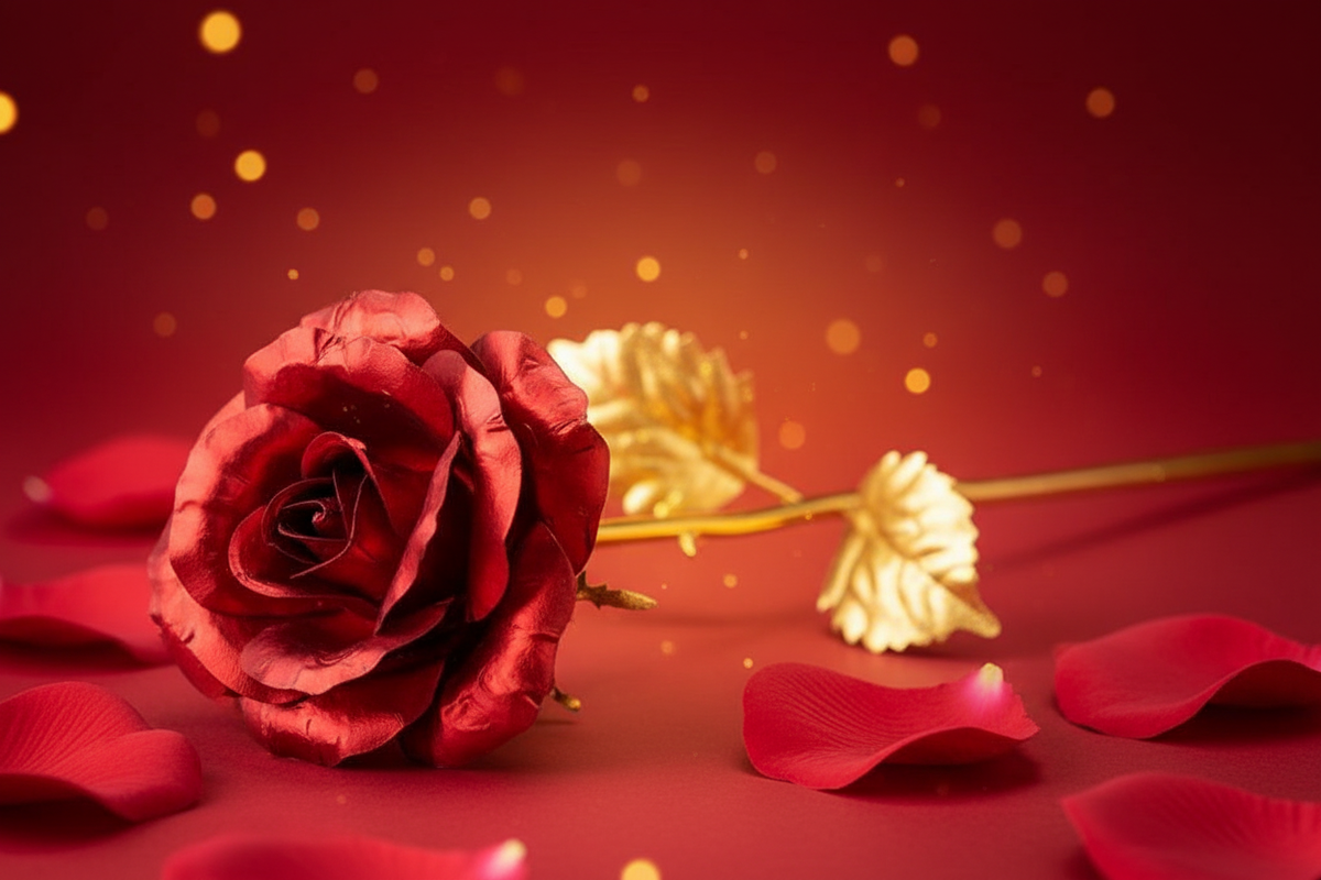 24K Rose Detail - Red Gold Romance
