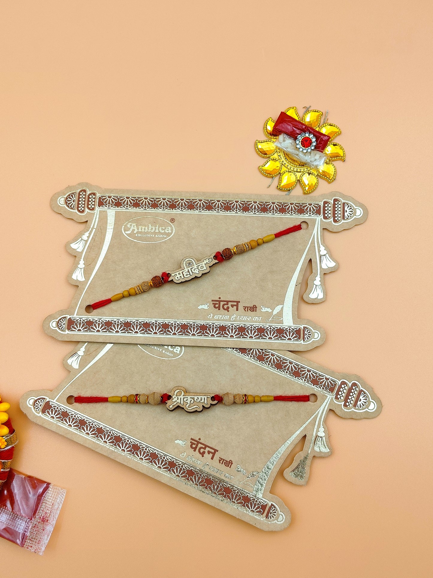 Mahadev & Shri Krishna Chandan Rakhi | Ambica | Sandalwood Beads