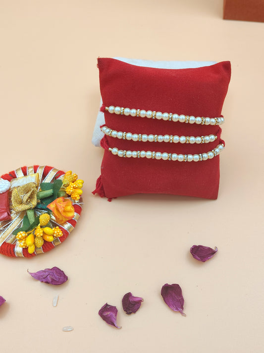 Pearl & Diamond Bracelet Rakhi | Elegant Beaded Rakhi for Brother set of 2