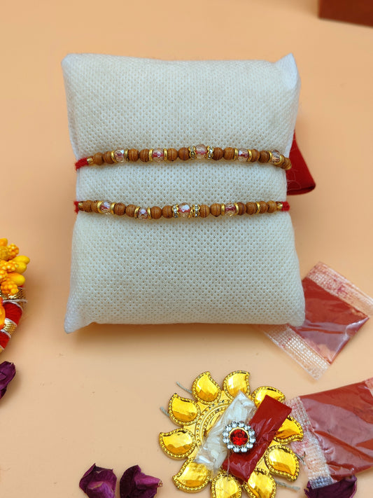 Sandalwood & Swarovski-Style Crystal Duo Rakhi set of 2