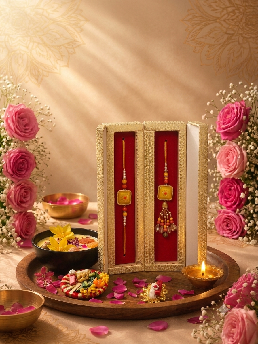 Royal Square Meenakari Bhaiya-Bhabhi Rakhi Set | Luxury Gift Box