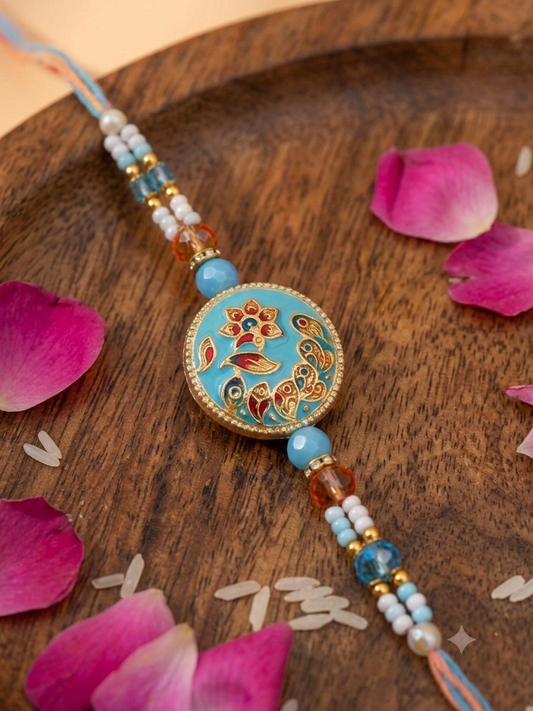 Royal Square Meenakari Bhaiya-Bhabhi Rakhi Set | Luxury Gift Box