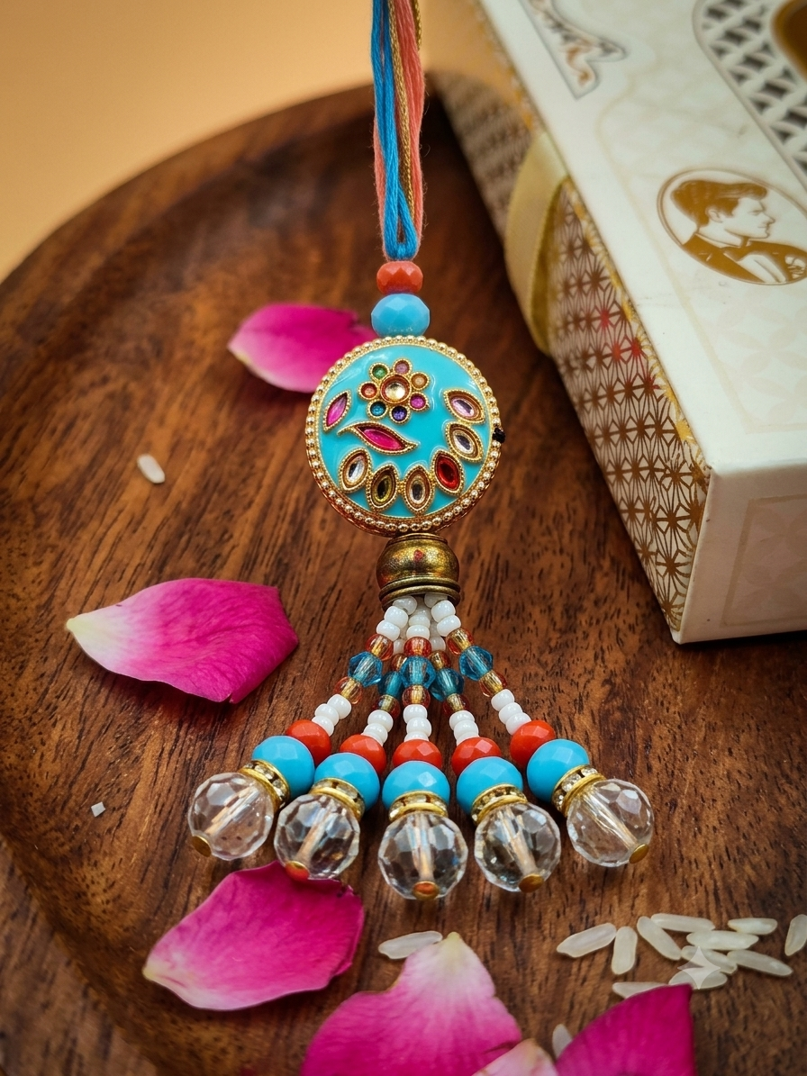 Royal Square Meenakari Bhaiya-Bhabhi Rakhi Set | Luxury Gift Box