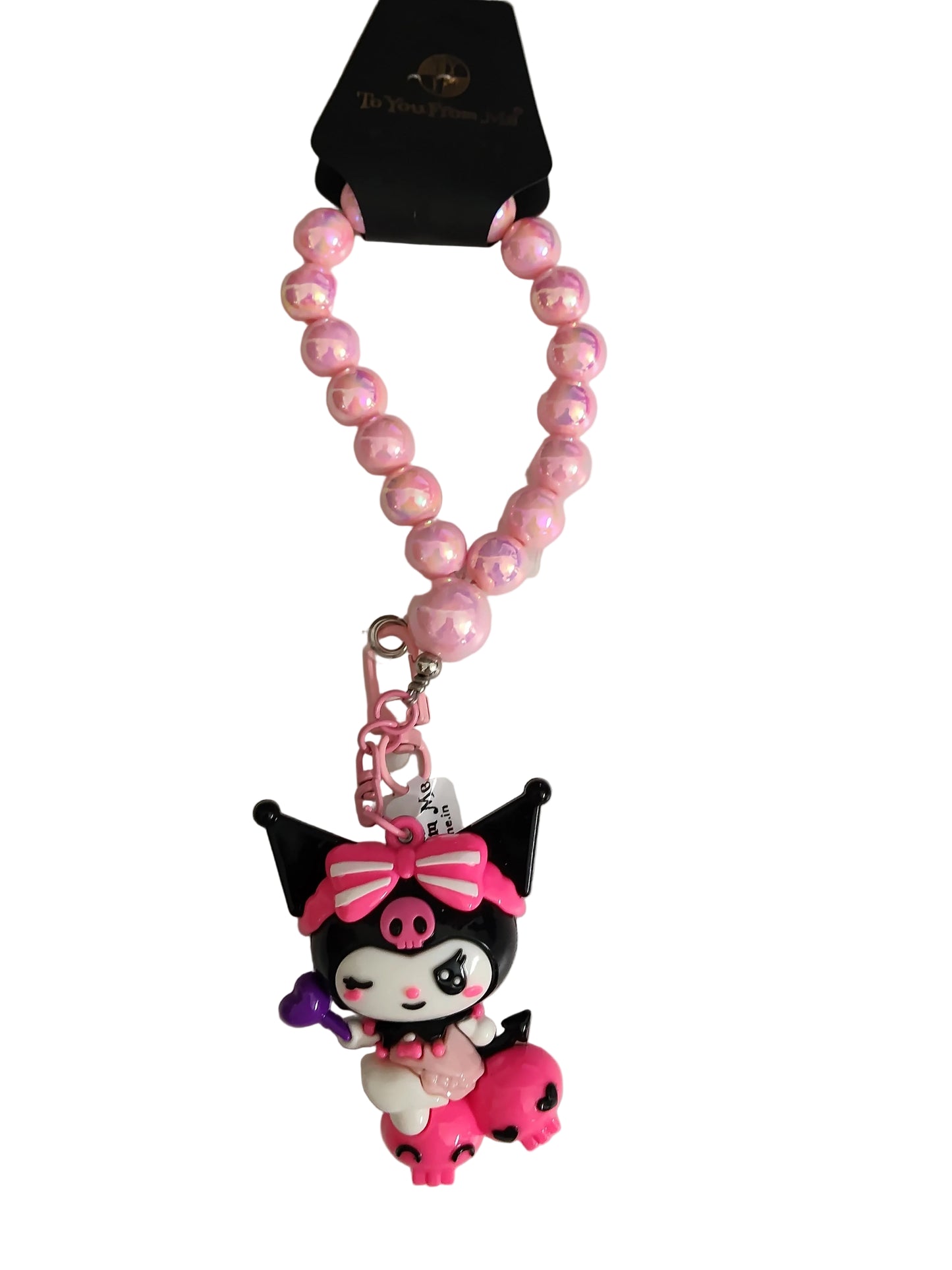 Pearl Bead Wristlet Keychain – Chibi Character Figure (Assorted)