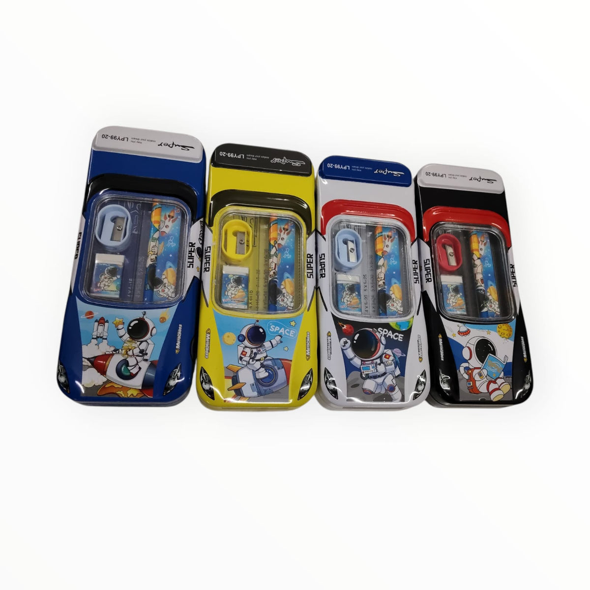 Race Car Metal Pencil Box with Stationery Set – Space Astronaut Design