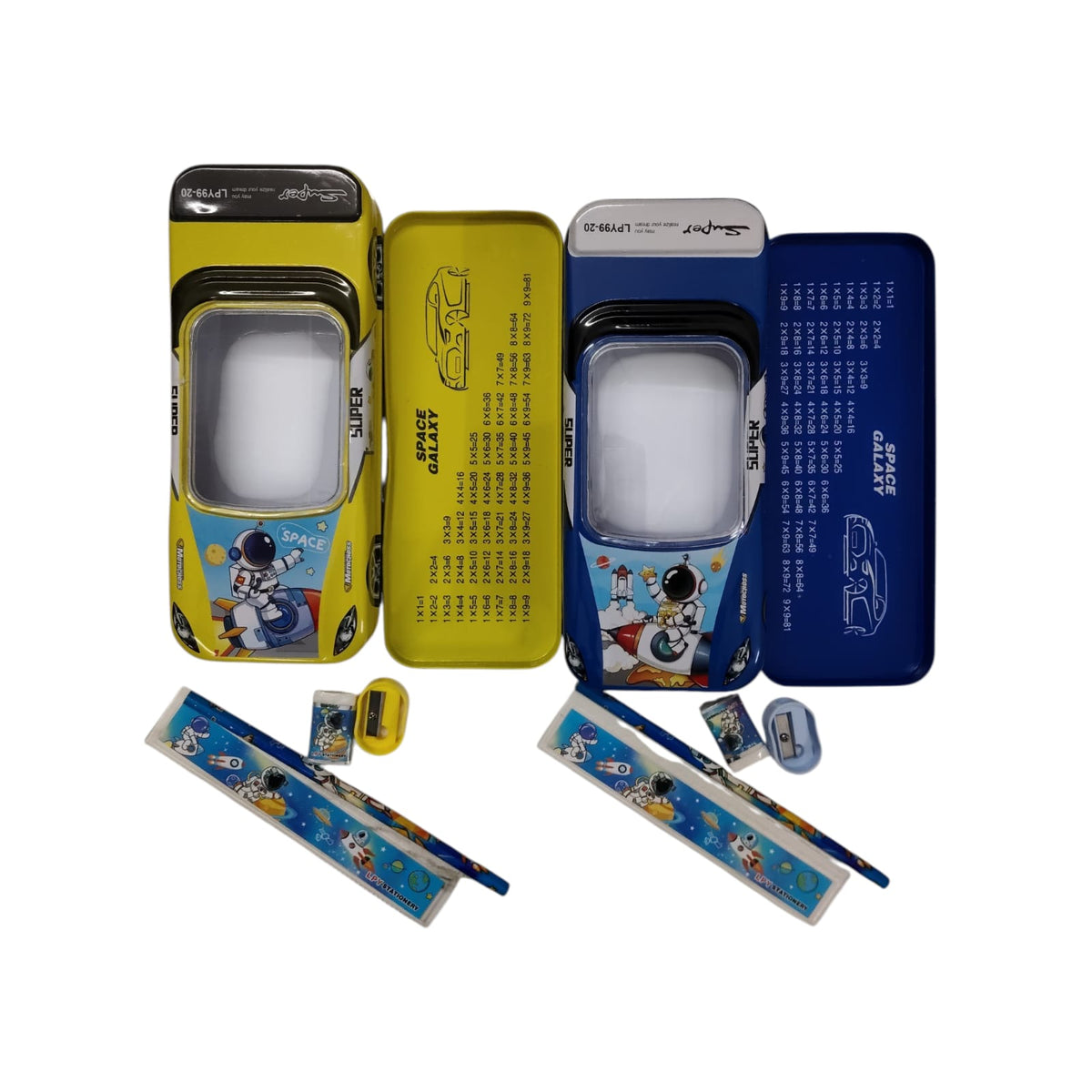 Race Car Metal Pencil Box with Stationery Set – Space Astronaut Design