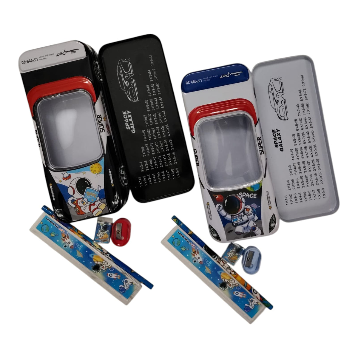 Race Car Metal Pencil Box with Stationery Set – Space Astronaut Design