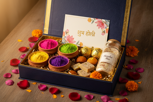 Attractive Holi Hamper – Gulal, Sweets, Thandai & Greeting Card