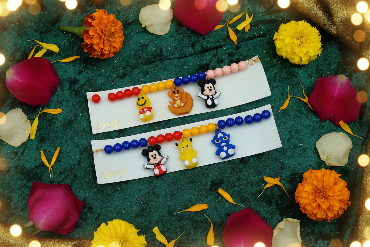 Both Rakhi Bracelets - Jewel Tone Background