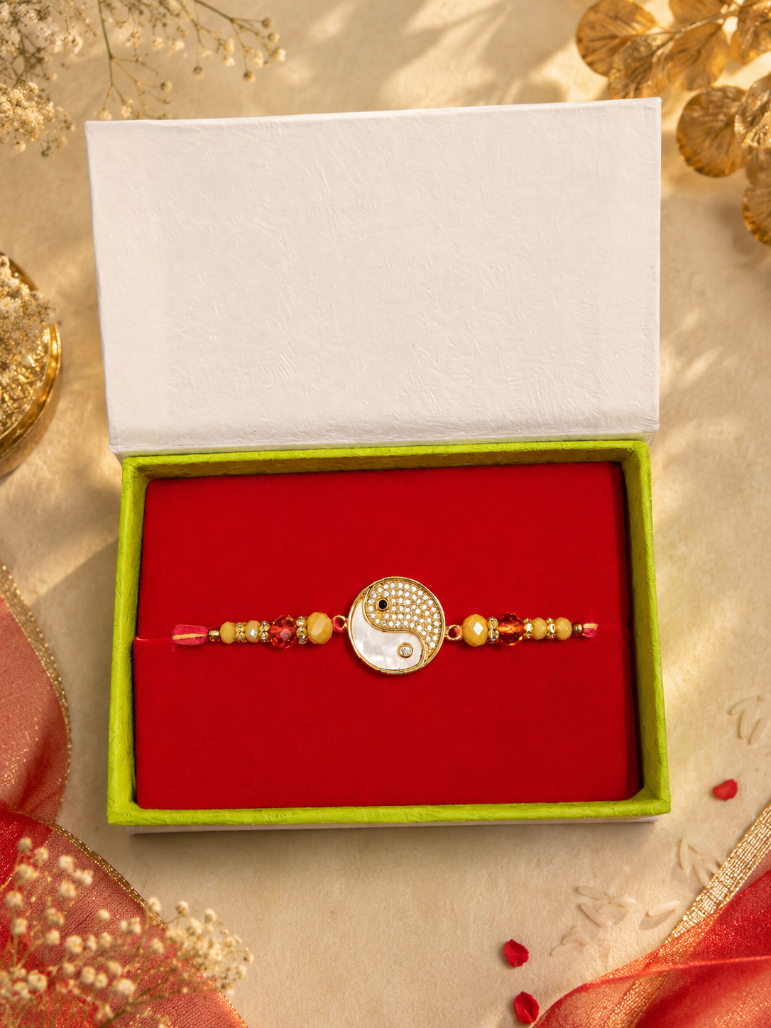Yin Yang, Evil Eye & Designer Rakhi  with Gift Boxes