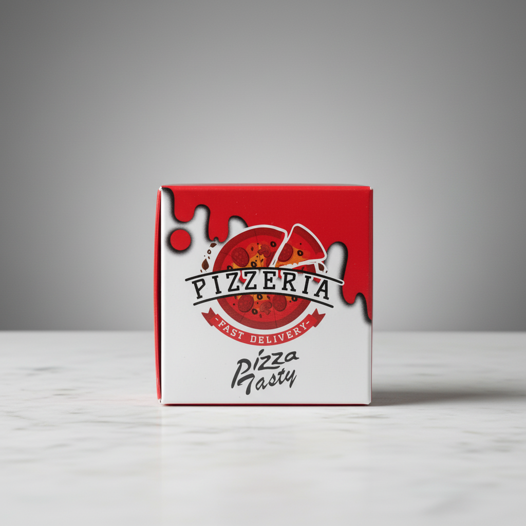 Pizza Eraser pizzeria box front view - studio product photography