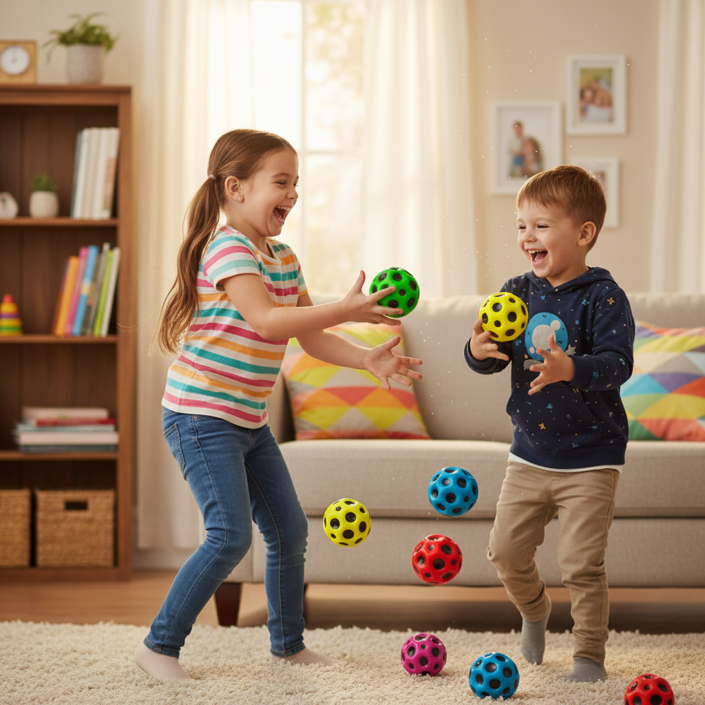 Kids playing together with moon balls