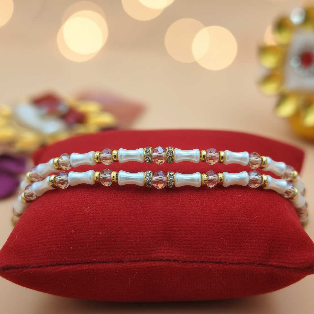 Pearl Pink Crystal Rakhi Closeup
