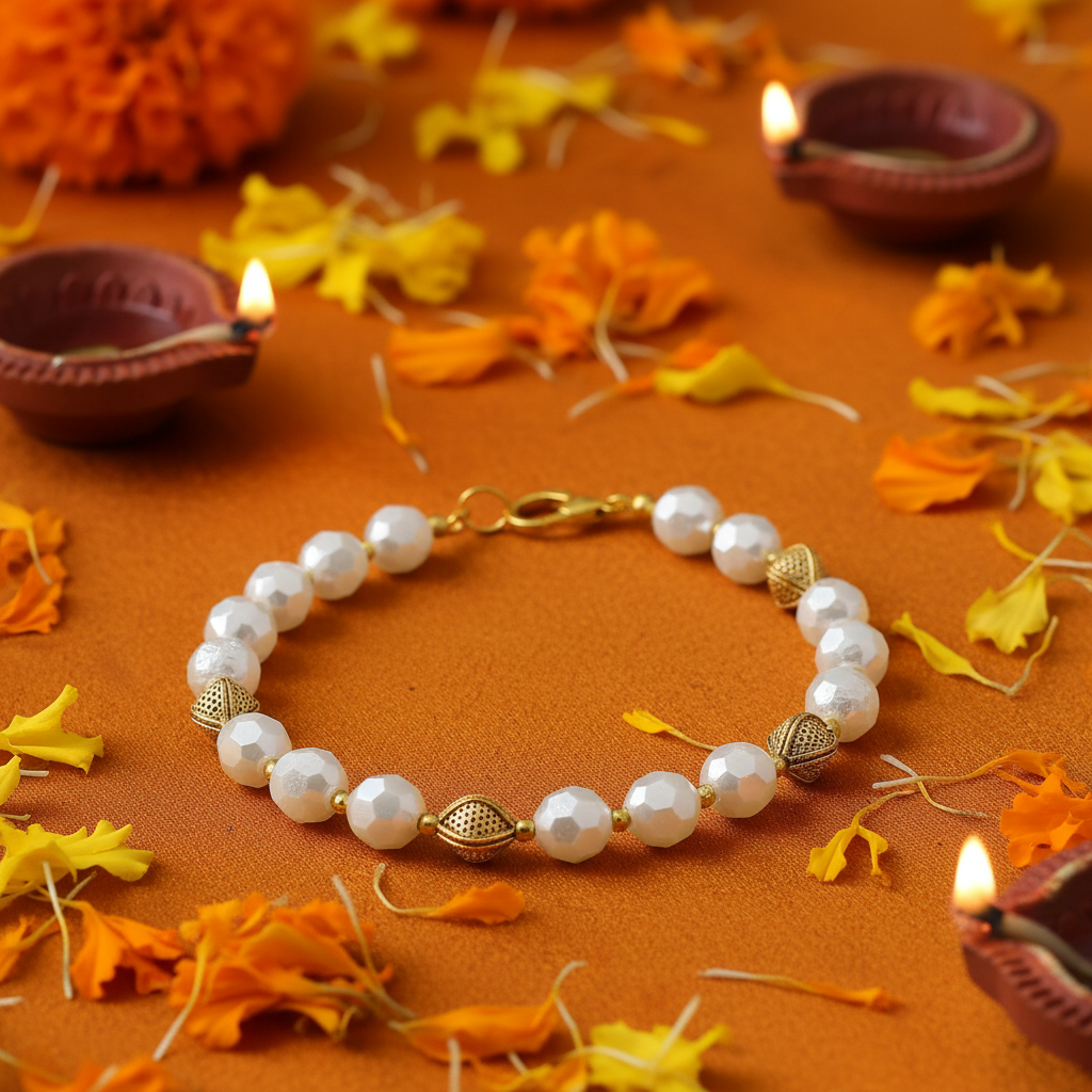 Pearl Rakhi Saffron Festive