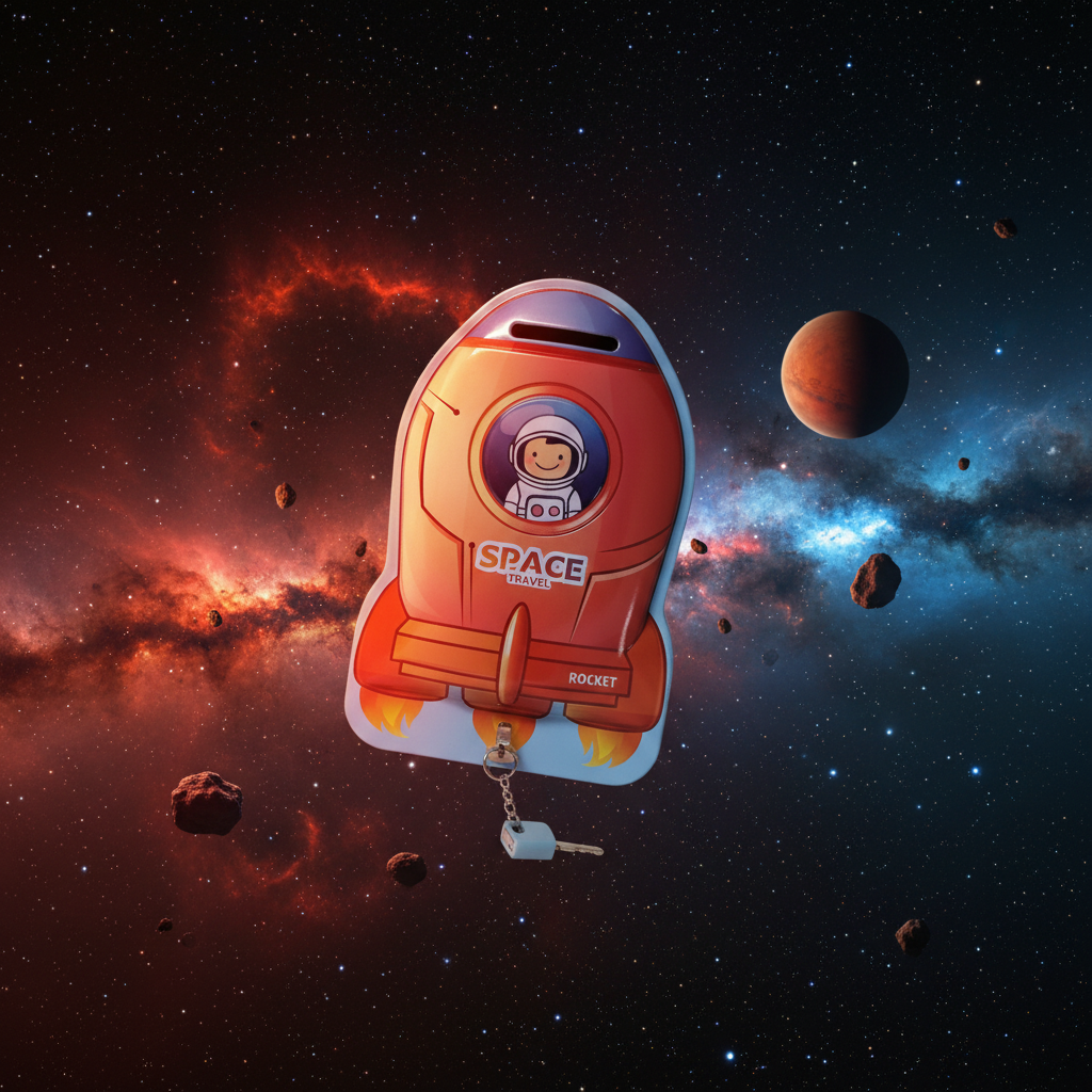 Red Sky-Blue Rocket - Space Background