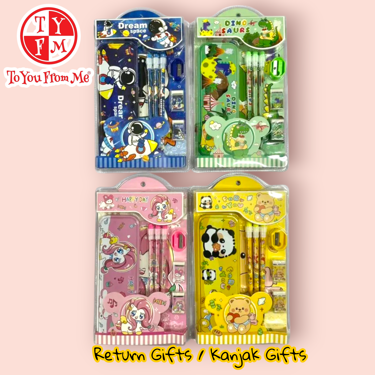 Kids Stationery set, panda, unicorn, space & dinosaurs