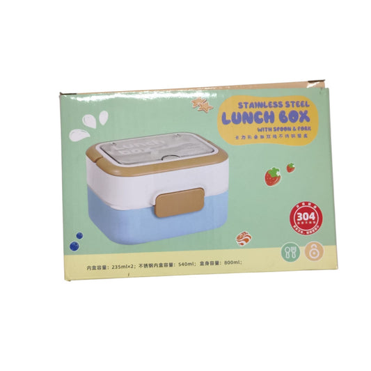 304 Stainless Steel Lunch Box with Spoon & Fork – 800ml Kids & Office Tiffin