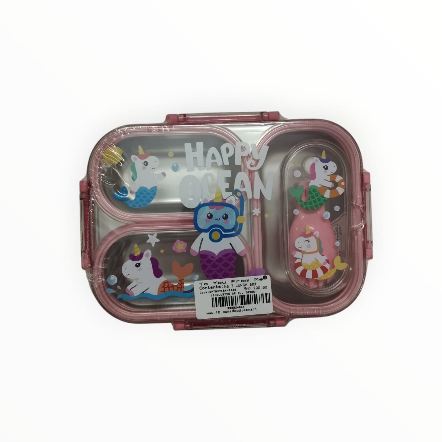 Happy Ocean Unicorn Kids Lunch Box – 3 Compartment Tiffin