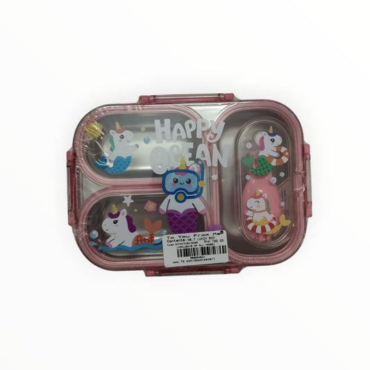 Happy Ocean Unicorn Kids Lunch Box – 3 Compartment Tiffin