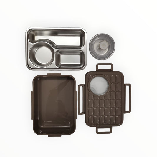 Stainless Steel Compartment Lunch Box with Sauce Cup – Leak-Proof Tiffin