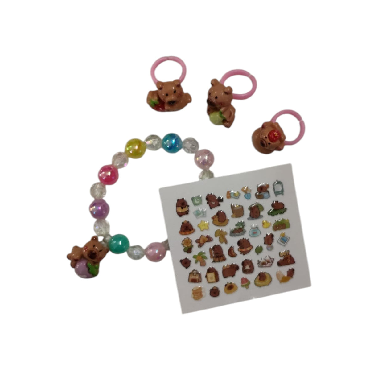 Capybara Jewellery & Sticker Gift Set for Kids – Bracelet, Rings & Stickers