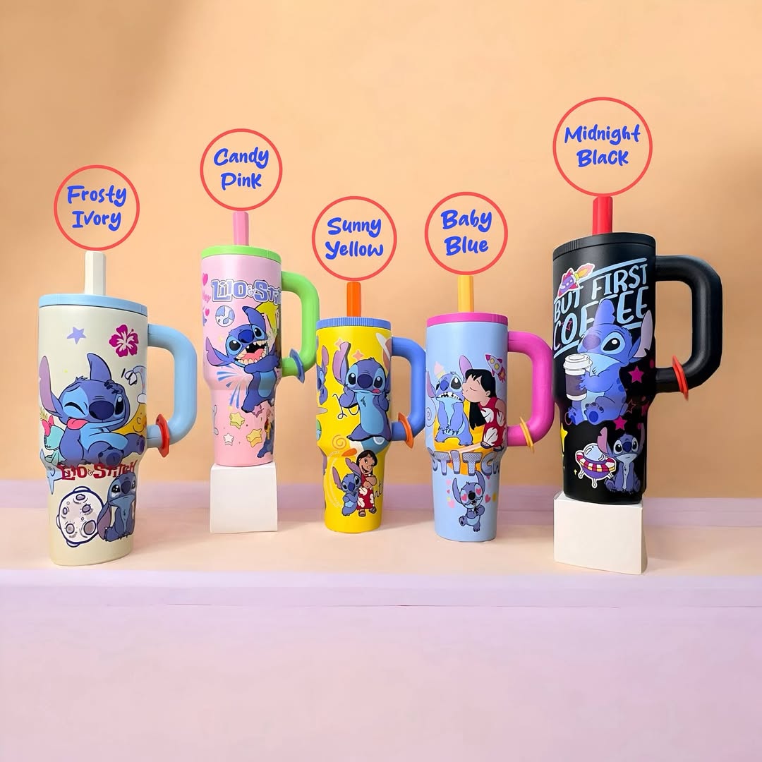 Lilo & Stitch Character Tumbler with Straw & Handle – Large Sipper Cup | 4 Designs
