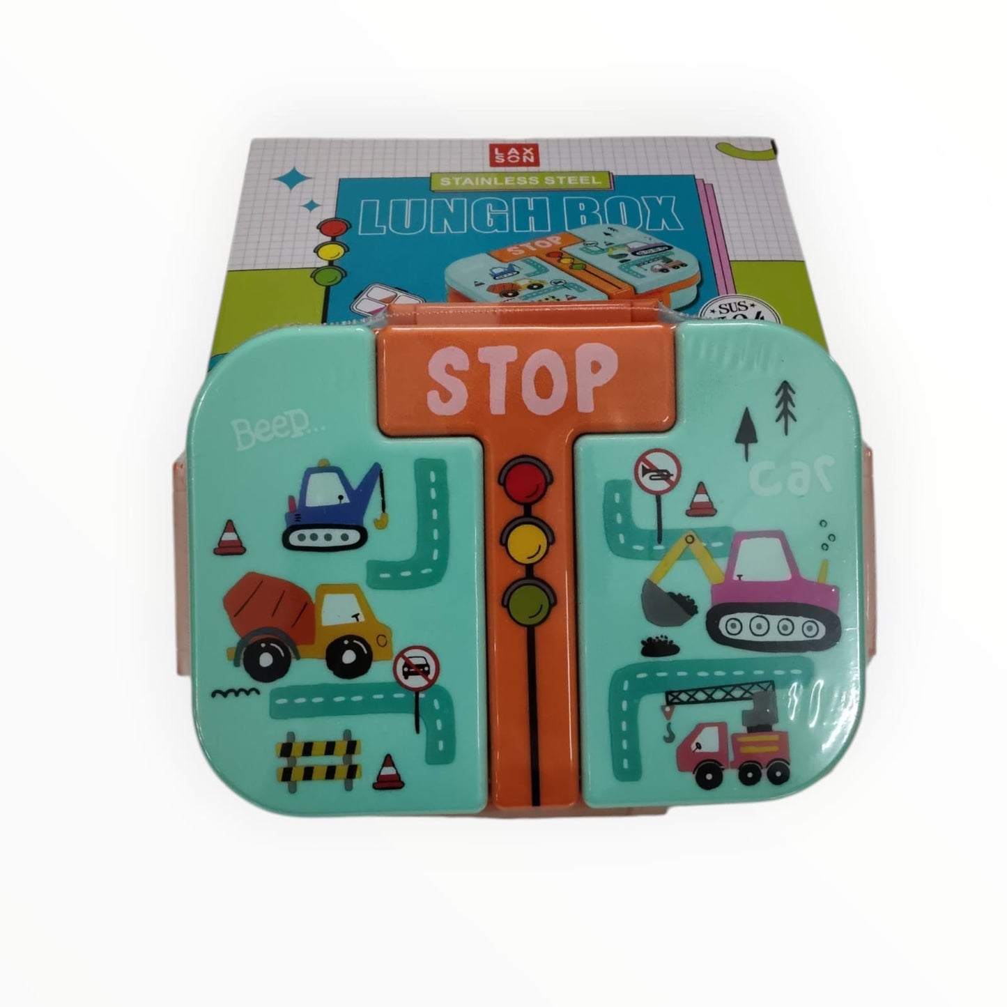 Stainless Steel Kids Lunch Box – Construction Theme