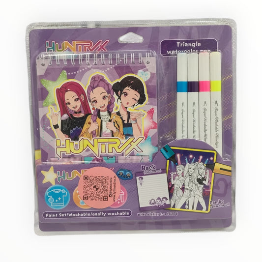 Huntryx Kids Marker & Sketchbook Set – 4 Washable Triangle Markers with Colouring & Stationery Pad