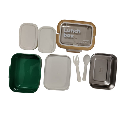 304 Stainless Steel Lunch Box with Spoon & Fork – 800ml Kids & Office Tiffin