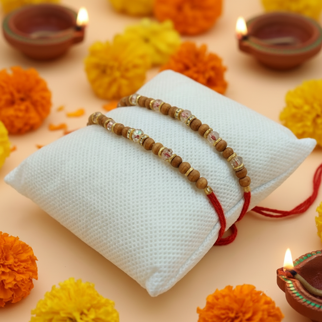 Sandalwood Crystal Rakhi Saffron Festive