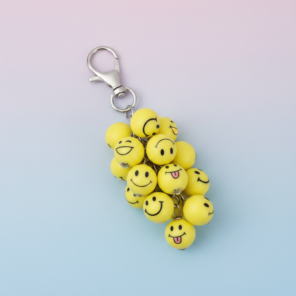 Smiley Bead Cluster Keychain