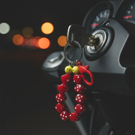 Smiley Dice on Bike Key